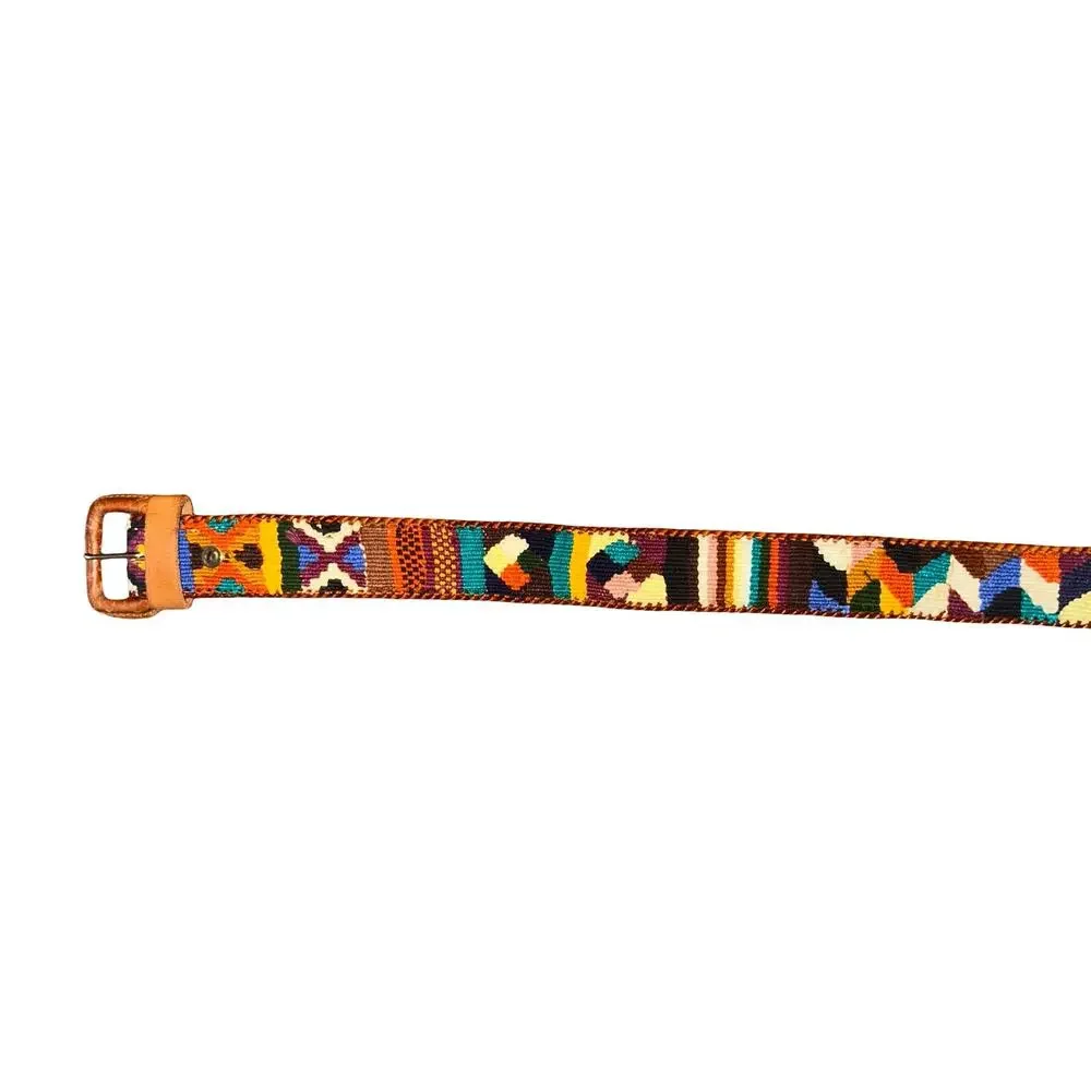 Vintage Y2K Leather & Tapestry Woven Belt – Size 34